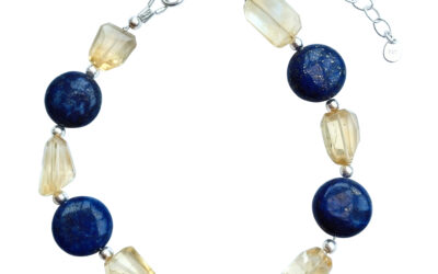 Handmade Bracelet with Lapis Lazuli and Citine Nuggets Gemstones and Silver Handstamped Hope wording