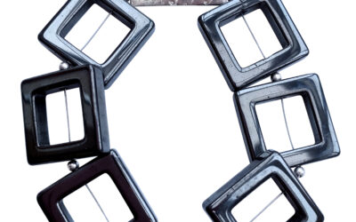 Handmade Bracelet with Sqaure Onyx Gemstones and Handstamped Faith